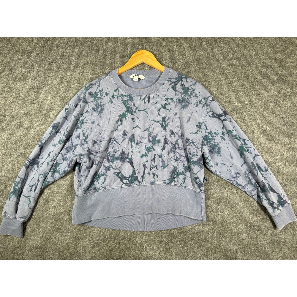 Joy Lab Cropped Sweatshirt Womens Small Blue Infinity Marble Pattern Ribbed Hem